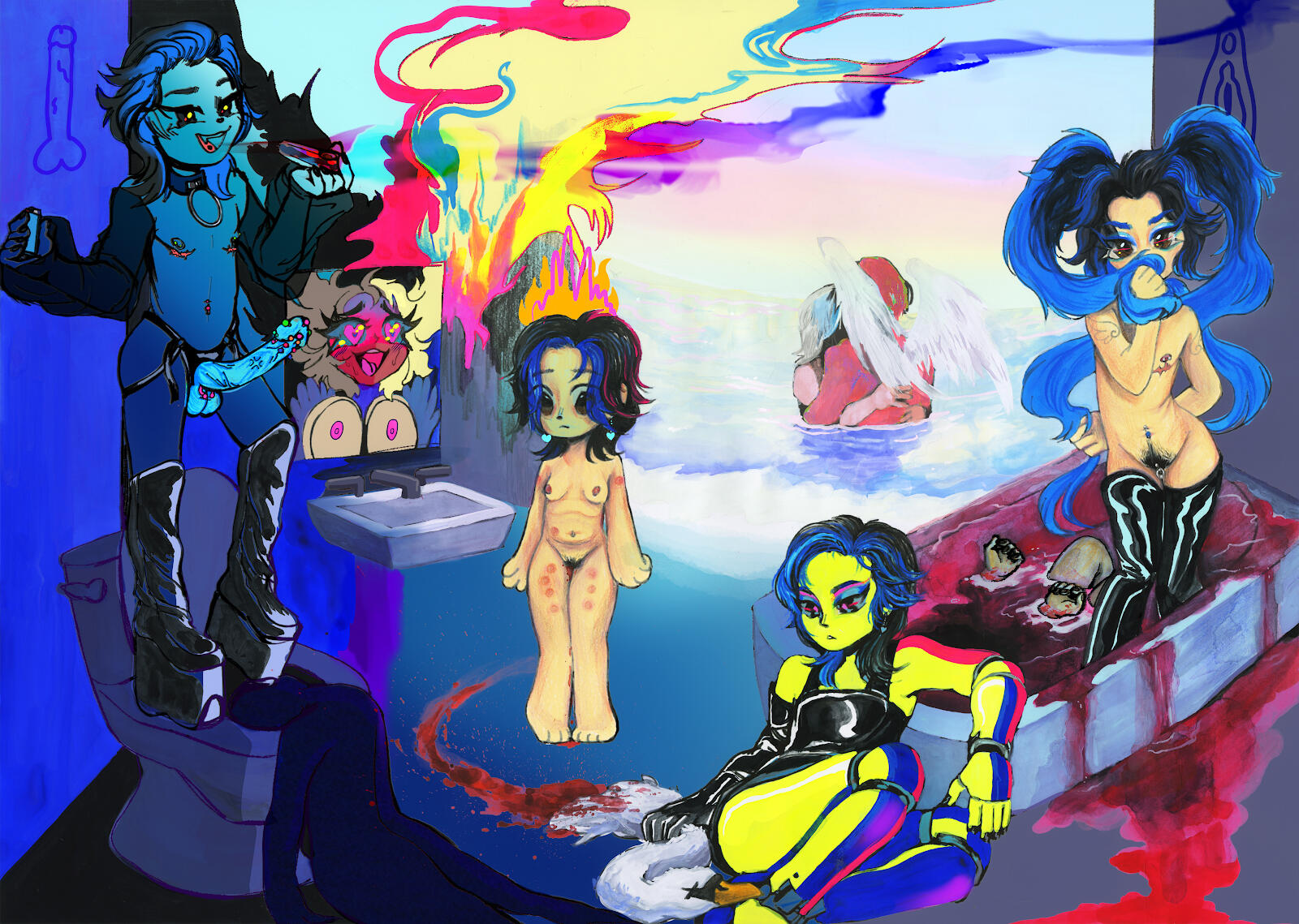 Gender (Fuck!) 2021 poster color, colored pencil, watercolor pencil, digital