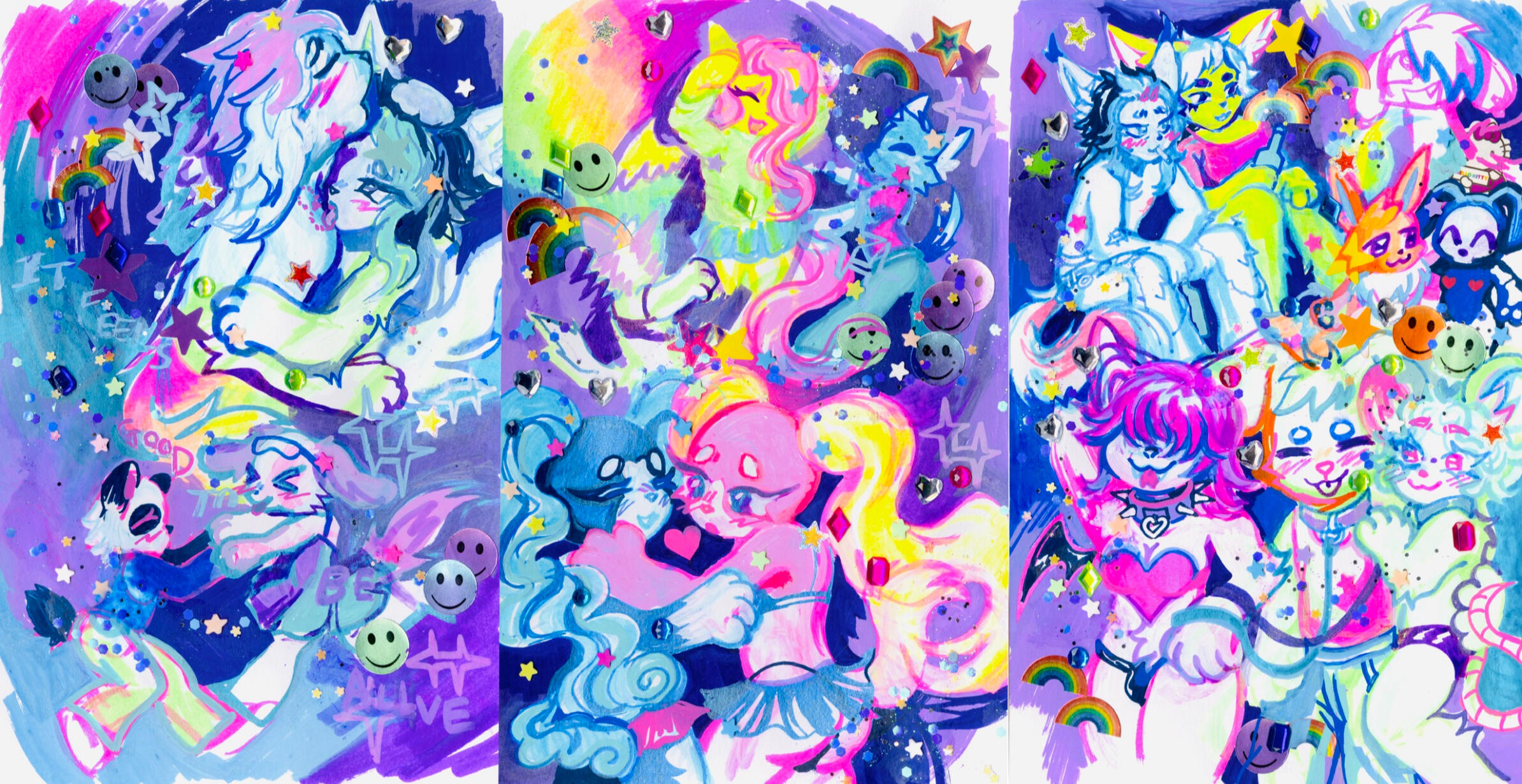 ravelove part 2 2023 posca marker, highlighter, stickers, rhinestones